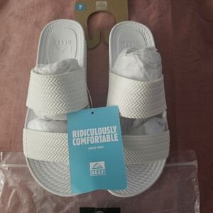 Reef SZ7 White Double-Strap Slide Sandals
